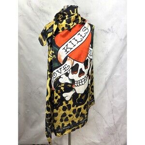 Vintage y2k ED HARDY Christian Audigier Scarf Wrap 42x42 Love Kills Scull Heart